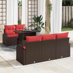vidaXL Kerti Kanapé Szett párnával tárolóval 6 pcs Barna Poly Rattan