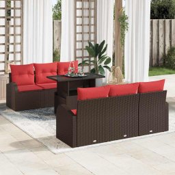 vidaXL Kerti Kanapé Szett párnával tárolóval 7 pcs Barna Poly Rattan
