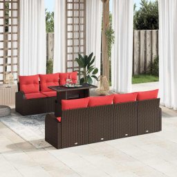 vidaXL Kerti Kanapé Szett párnával tárolóval 8 pcs Barna Poly Rattan