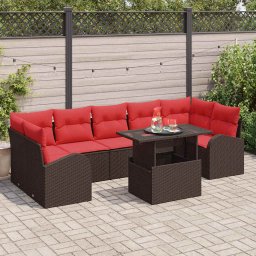 vidaXL Kerti Kanapé Szett párnával tárolóval 8 pcs Barna Poly Rattan