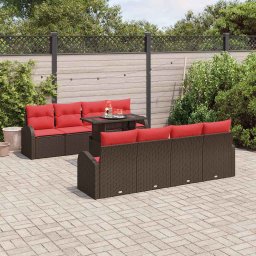 vidaXL Kerti Kanapé Szett párnával tárolóval 9 pcs Barna Poly Rattan