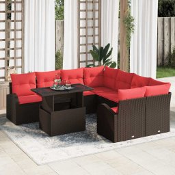 vidaXL Kerti Kanapé Szett párnával tárolóval 9 pcs Barna Poly Rattan
