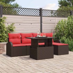 vidaXL Kerti Kanapé Szett párnával tárolóval 6 pcs Barna Poli rattan