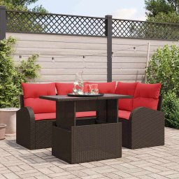 vidaXL Kerti Kanapé Szett párnával tárolóval 5 pcs Barna Poli rattan