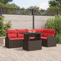 vidaXL Kerti Kanapé Szett párnával tárolóval 6 pcs Barna Poli rattan