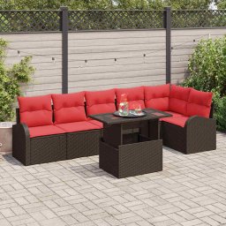 vidaXL Kerti Kanapé Szett párnával tárolóval 7 pcs Barna Poli rattan