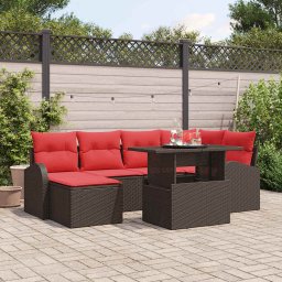 vidaXL Kerti Kanapé Szett tárolóval 7 pcs Barna Poli rattan