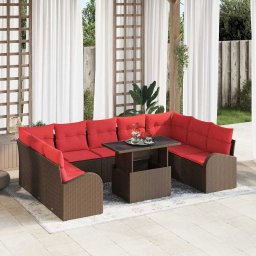 vidaXL Kerti Kanapé Szett párnával tárolóval 10 pcs Barna Poli rattan
