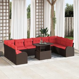 vidaXL Kerti Kanapé Szett párnával tárolóval 11 pcs Barna Poli rattan