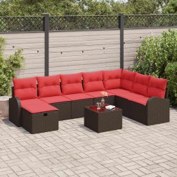 vidaXL Kerti Kanapé Szett párnával tárolóval 9 pcs Barna Poli rattan