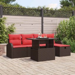 vidaXL Kerti Kanapé Szett párnával tárolóval 6 pcs Barna Poli rattan
