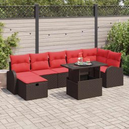 vidaXL Kerti Kanapé Szett párnával tárolóval 8 pcs Barna Poli rattan