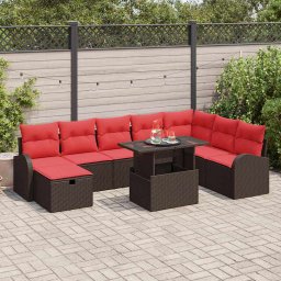 vidaXL Kerti Kanapé Szett párnával tárolóval 9 pcs Barna Poli rattan