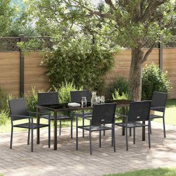 vidaXL Kert étkező szett 7 pcs Fekete PE Rattan