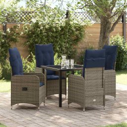 vidaXL Asztal és szék szett párnával 5 pcs Szürke PE Rattan