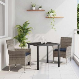 vidaXL Asztal és szék szett 3 db Szürke és sötétkék PE Rattan