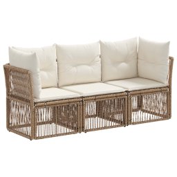 vidaXL Kerti Kanapé Szett 3 pcs Bézs polirattan