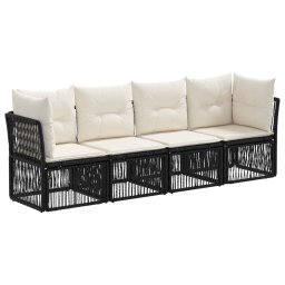 vidaXL Kerti Kanapé Szett 4 pcs Fekete polirattan
