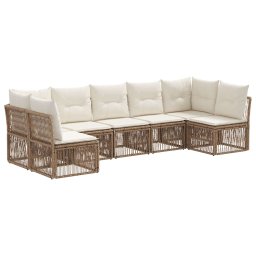 vidaXL Kerti Kanapé Szett 7 pcs Bézs polirattan