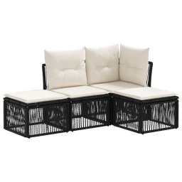 vidaXL Kerti Kanapé Szett 4 pcs Fekete polirattan