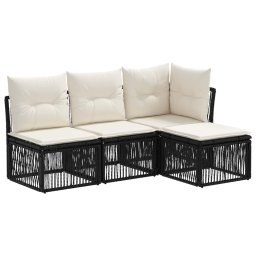 vidaXL Kerti Kanapé Szett 4 pcs Fekete polirattan