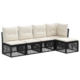 vidaXL Kerti Kanapé Szett 5 pcs Fekete polirattan