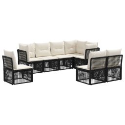 vidaXL Kerti Kanapé Szett 8 pcs Fekete polirattan