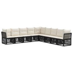 vidaXL Kerti Kanapé Szett 9 pcs Fekete polirattan