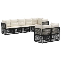 vidaXL Kerti Kanapé Szett 8 pcs Fekete polirattan
