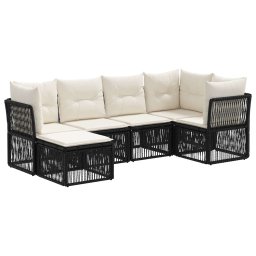 vidaXL Kerti Kanapé Szett 6 pcs Fekete polirattan