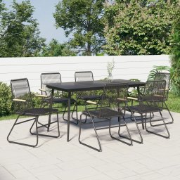 vidaXL 7 részes fekete PVC rattan kerti étkezőgarnitúra