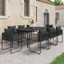 vidaXL 9 részes fekete PVC rattan kerti étkezőgarnitúra