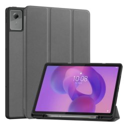 Tok álló, bőr hatású (aktív FLIP, oldalra nyíló, TRIFOLD, asztali tartó, ceruza tartó) SÖTÉTSZÜRKE Lenovo Idea Tab Plus (TB361FU)