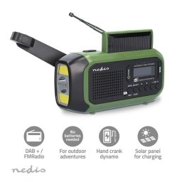 Nedis RDDBCR2000GN - Vészhelyzeti rádió | DAB / FM | Akkumulátorral / USB-vel / kézi kurblival / napenergiával | Ébresztőóra