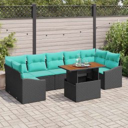 vidaXL Kert étkező szett párnával 8 pcs Fekete és Türkiz