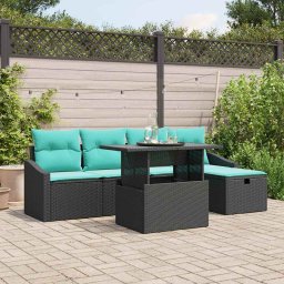 vidaXL Kerti Kanapé Szett párnával tárolóval 6 pcs Fekete Poli rattan