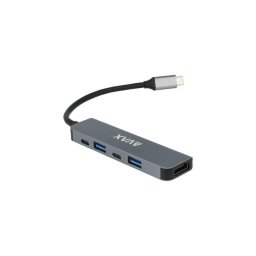 USB-C eloszt-HUB, HDMI+USB-C+2xUSB 3.0, PD, AVAX "HB611 Connect+", fekete