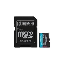 Memriakrtya, microSDXC, 64GB, C10/UHS-I/U3/V30/A2, Gen4, adapter, KINGSTON "Canvas Go! P...