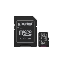 Memriakrtya, microSDXC, 64GB, C10/UHS-I/U1/V10/A1, Gen3, adapter, KINGSTON "Canvas Selec...