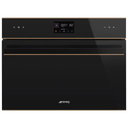 SMEG KOMPAKT KOMBINÁLT MIKROHULLÁMÚ SÜTŐ, Dolce Stil Novo design, Galileo, 45 cm, ES LCD, fekete üveg, réz dísz