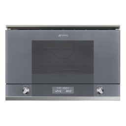 SMEG BEÉPÍTHETŐ MIKROHULLÁMÚ SÜTŐ, Linea design, 22 liter, 6 funkció, LED kijelző,forgótányér nélküli, ezüst szürke üveg