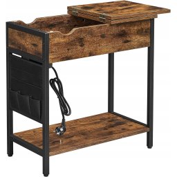 Kis asztal hosszabbító kábellel és töltőkkel TAYLOR 60x31,5 cm, rusztikus barna