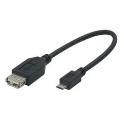 Logo USB kábel (2.0), microUSB férfi - USB A női, 0.2m, OTG, fekete, ELADÓ