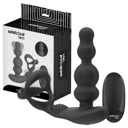 Addicted Toys - forgófejes anál vibrátor péniszgyűrűvel (fekete)