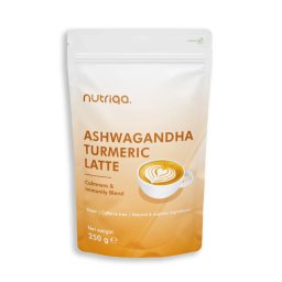 Nutriqa Bio ashwagandha–kurkuma latte italpor, vegán, koffeinmentes – 250 g