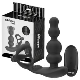 Addicted Toys - forgófejes anál vibrátor péniszgyűrűvel (fekete)