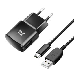 Blue Star TFK-TC-1100B USB-A hálózati töltő USB-A-Micro USB töltő-és adatkábellel, 2A, 10W, fekete