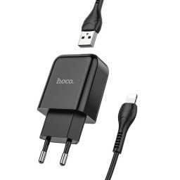 Hoco N2 USB-A hálózati töltő adapter USB-A-Lightning töltő-és adatkábellel, 2A, 10W, fekete