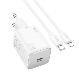 Hoco N40 USB-C hálózati töltő adapter USB-C-USB-C töltő-és adatkábellel, QC, PD, 20W, fehér
