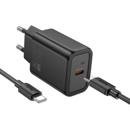 Hoco N60 USB-C hálózati töltő adapter USB-C-USB-C töltő-és adatkábellel, QC, PD, 20W, fekete